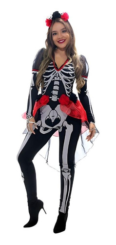 Fantasia Halloween Feminina Esqueleto Caveira Dia Das Bruxas