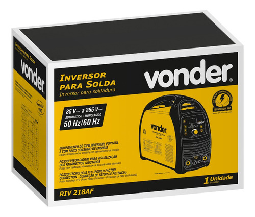 Inversor Para Solda Tig E Eletrodo 200 A Digital 265v Vonder Cor Amarelo Frequência 50 Hz / 60 Hz