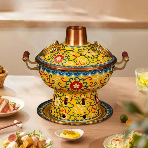 Cloisonne Hot Pot Cooking Pot Chafing Dish Kitchen Yellow