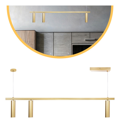 Pendente Turn Perfil Led Design Moderno 3 Spots Dourado