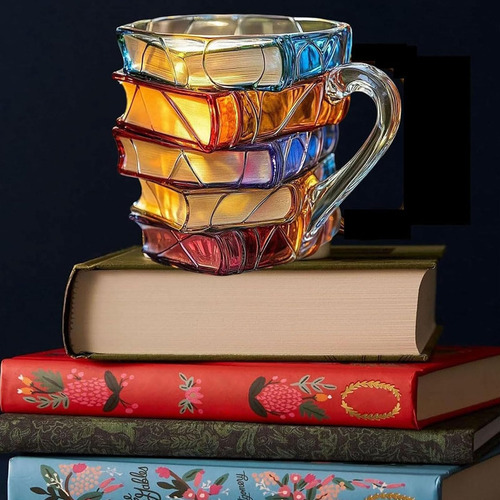 Unique Books Stack Coffee Cup, Painted Book Mug, Novelty 3d