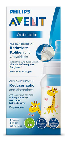 Biberon Philips Avent Anti-colic 260ml/9oz 1m+ Jirafa 1 Pza Transparente Jirafa