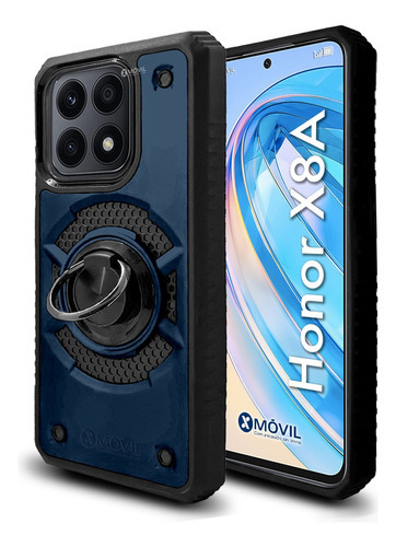 Funda P/ Honor X8a, Uso Rudo Con Anillo Giratorio + Mica Color Azul Honor X8A