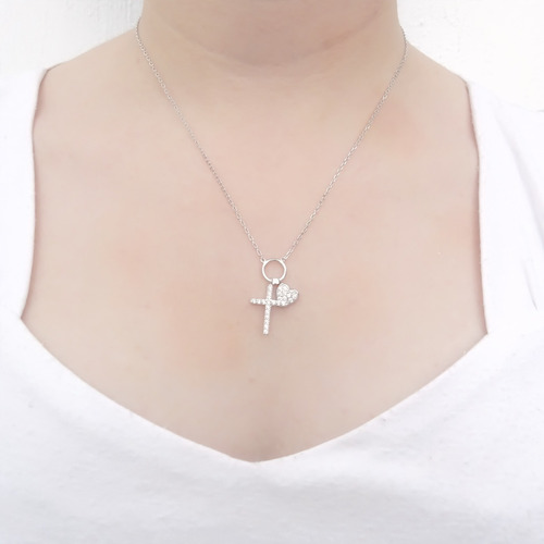 Amor Eterno - Collar Plata / Oro 24k / Cruz Corazón + Color Blanco