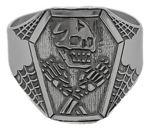 Anillo Calavera Ataud Acero Regulable B) Mediano