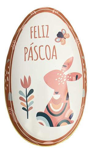 Ovo Coelho Páscoa Lata Decoração Porta Doce Chocolate Cor Marrom / Feliz Páscoa