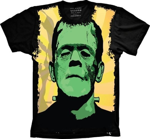 Camiseta Unissex Preta Terror Frankenstein Plus Size