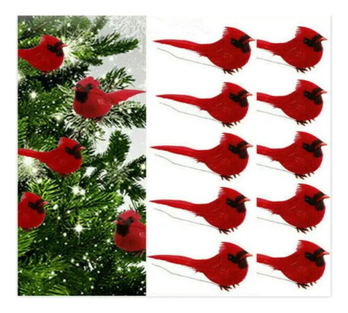 Pajarito Rojo Pequeño Artificial Para El Hogar, 10 Unidades