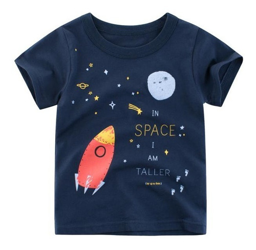 Camisetas Divertidas Niño Algodón Estampada Cohete Y Espacio