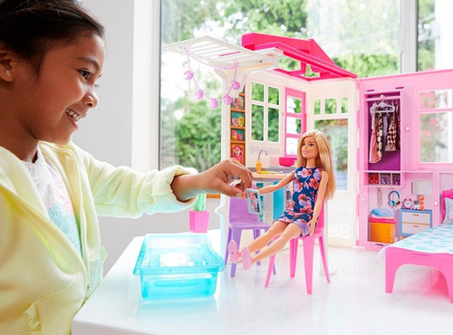 Casa Glam De La Barbie Amoblada Plegable Muñeca Y Accesorios