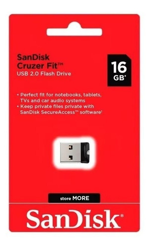 Imagen 4 de 7 de Pendrive Sandisk Cruzer Fit 16gb 2.0 Usb Flash Drive Negro