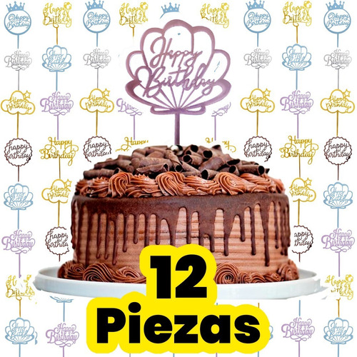 12 Letreros Happy Birthday Pastel Decorativo Topper Cake 