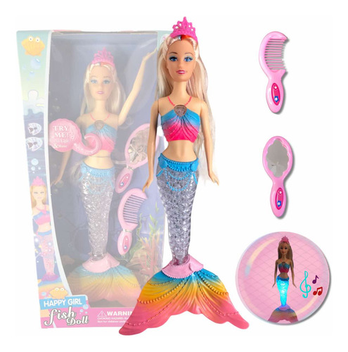 Boneca Sereia Mermaid Musical Com Luz Som E Acessorios