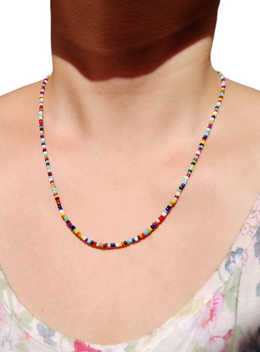 Collar Con Broche Plata925 Y Mostacillas Multicolores 50cm