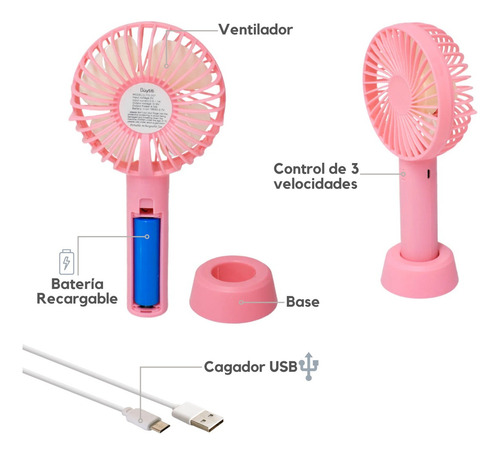 Ventilador IMP De Mano Recargable Pedestal FS163 Escritorio Portatil Color De La Estructura Azul Diámetro 10 Cm