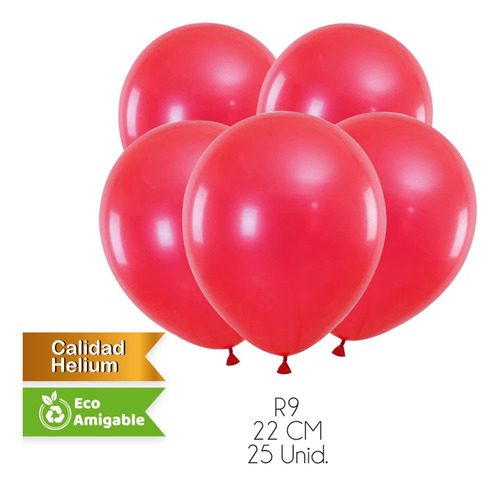 Pack 25 Globos Liso Bio Latex Colores Surtidos Fiestas R9 Color Rojo