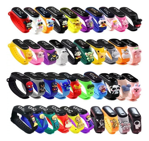 50 Piezas Reloj Infantil Led Pulsera Dibujos Animados Re [u]