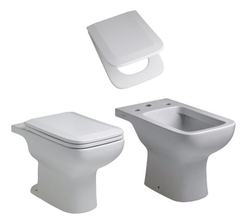 Inodoro Corto Y Bidet Ferrum Trento Blanco + Tapa H/nylon P