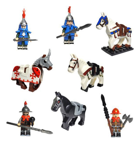Guerreiros E Cavalos Blocos Letsgo Melhor Kit 8 Figuras Ação