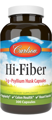 Carlson Labs Hi Fiber Psyllium Husk 3g 300 Cápsulas Sabor Sin Sabor