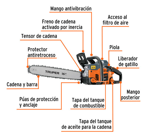 Motosierra 50 cc A Gasolina Con Barra De 16'' Truper MOT-5016