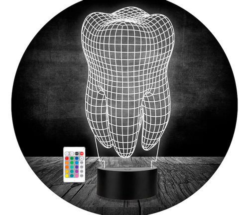 Lampara Diente Dental Led 3d Acrílico Con Control Negra Diseño 6