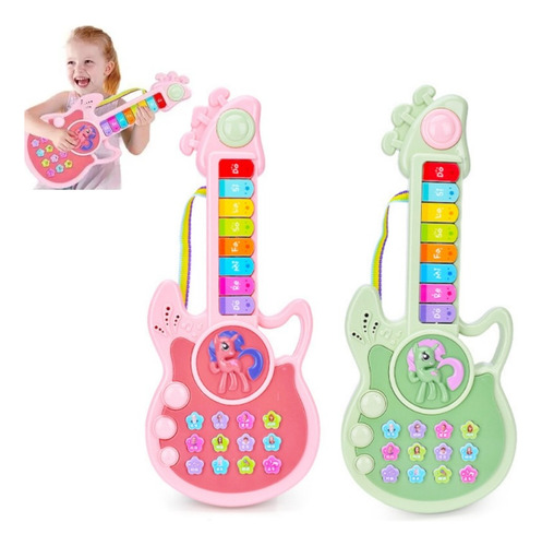 Guitarra Eléctrica Luminosa Para Niños, Juguete Musical, 2 P