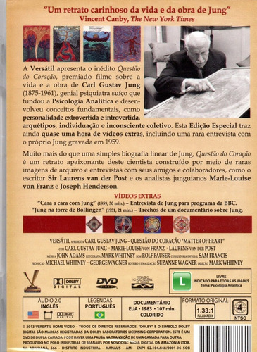 Dvd Carl Gustav Jung Questao Do Coracao - Versatil Bonellihq