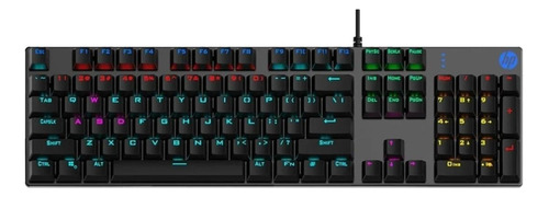 Teclado gamer HP GK400F QWERTY espanhol cor preto com luz rainbow