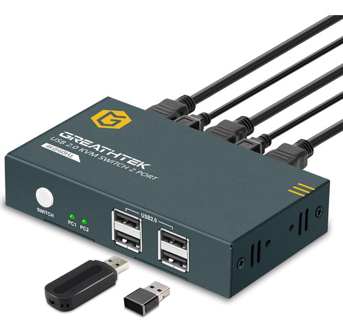 Greathtek Kvm Switch Hdmi 4k 60hz Comparte Usb 2.0 Con Boton