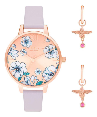 Set Reloj Aretes Olivia Burton Cristales Obgset156 Bloom