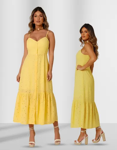 Vestido Midi Feminino Botoes Alça Fina Casual Elegante2093