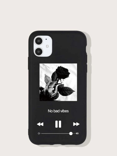 Funda Compatible iPhone Negro Diseño De Musica Con Flores