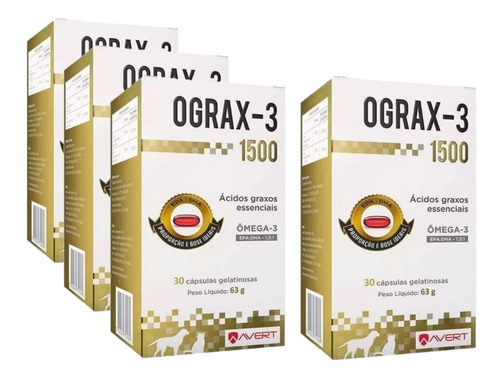 Omega 3 Ograx-3 1500 Para Cães E Gatos 4x30 Cápsulas Avert 