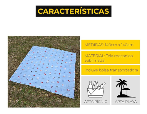 Imagen 6 de 7 de Lona Playera Lona Picnic Con Bolsa 140x140 Sea Marino Ocean