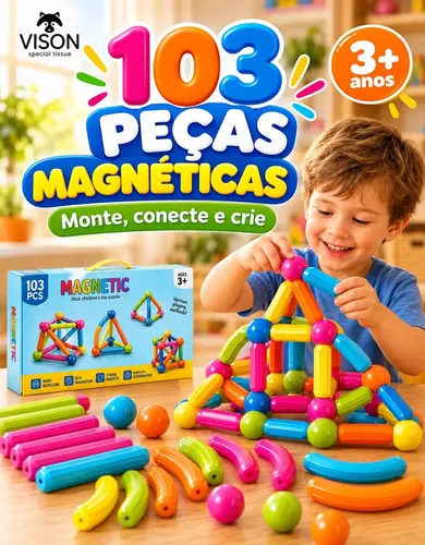 Blocos Magneticos Brinquedo Montar Educativo Infantil Kit 103 Peças Construção Magnetico Imã Montessori Pçs Bloco Empilhamento Jogo Stem 3d Construir Criança Criativo Varetas Esferas Bastões