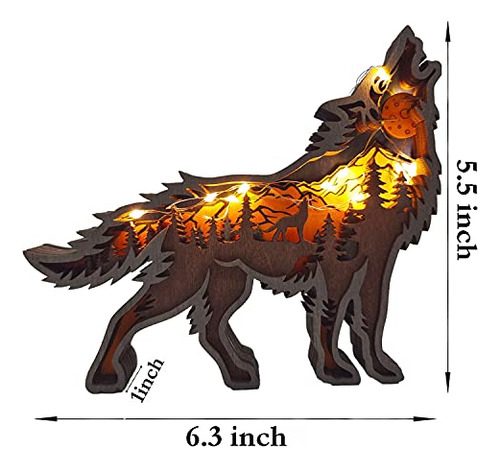 Decoración De Lobo De Madera Con Luz Para Mesa Hogar