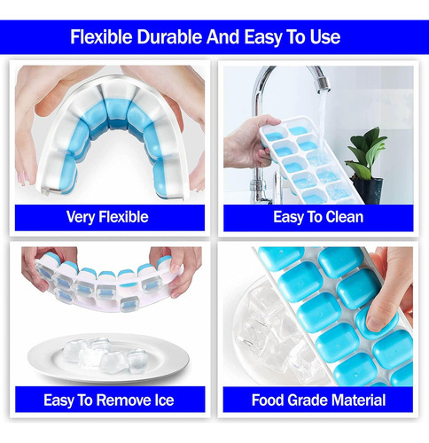 New Bandejas De Hielo 4pzas Silicona Flexible 14 Cubos Con