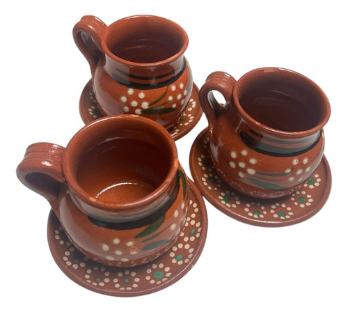 Juego De Tazas Y Plato Barro Artesanal Café Té 400 Ml 6 Pz