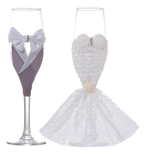 Set 2 Copas Brindis Boda Novios Padrinos Champán Color Transparente
