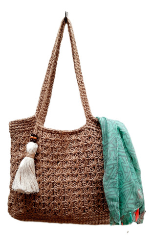 Bolso Tejido Yute Crochet Con Borla Sustentable