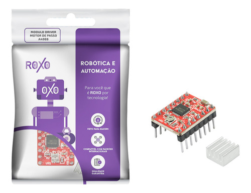 Driver Motor De Passo A4988 Vermelho Com Dissipador - Roxo