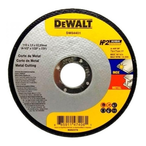 Disco De Corte De Metal 4 1/2 115 Mm Dewalt Dw84401 (10pza