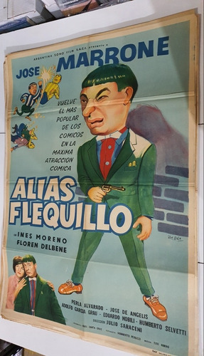 Antiguo Afiche De Cine Original-alias Flequillo- Marrone- Sb (Usado)