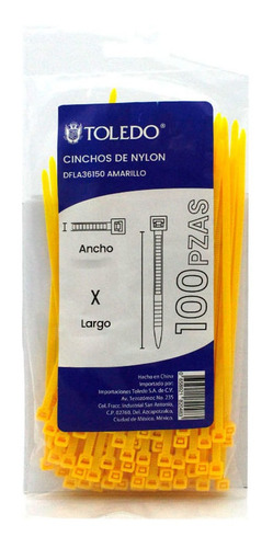 Cinchos De Nylon Amarillos Toledo Dfla36150 3.6 X 150 Mm Color Amarillo