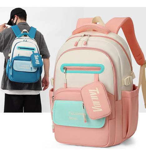 Elegante Mochila Para Estudiantes, Moderna, Color De Contras