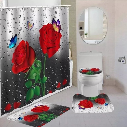 Imagen 2 de 8 de Juego De Baño Alfombrado Con Cortina Modelos En 3d.