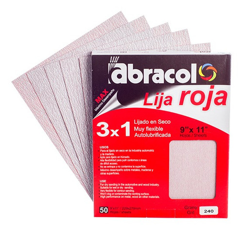 Lija De Papel Roja N600  Humedo Y Seco (50 Unidades) Abracol