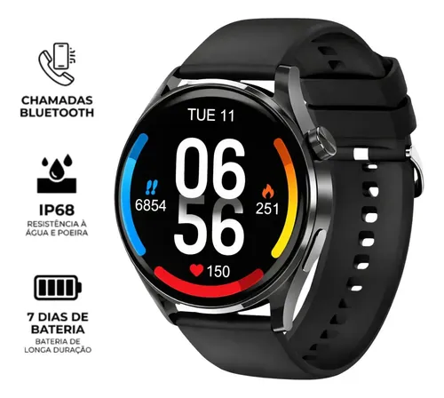 Relógio Smartwatch H35 Saúde Completa Chamadas Ip68 Suor - Branco - Lisa - Preto - Preto