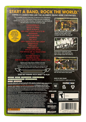Ac/dc Live Rock Band Track Pack Para Xbox 360 Físico (Usado)